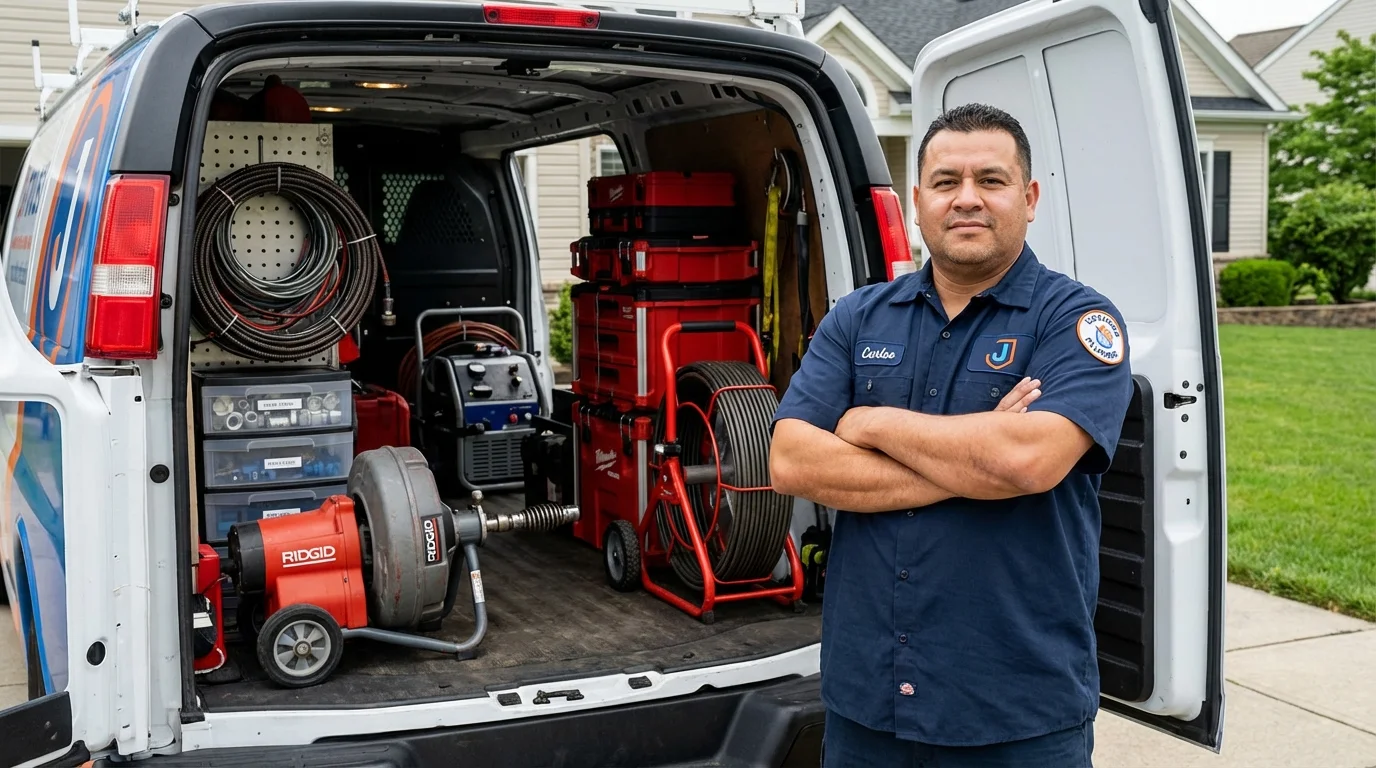 Professional drain cleaning equipment and Johns Plumbing LLC plumber in Leominster