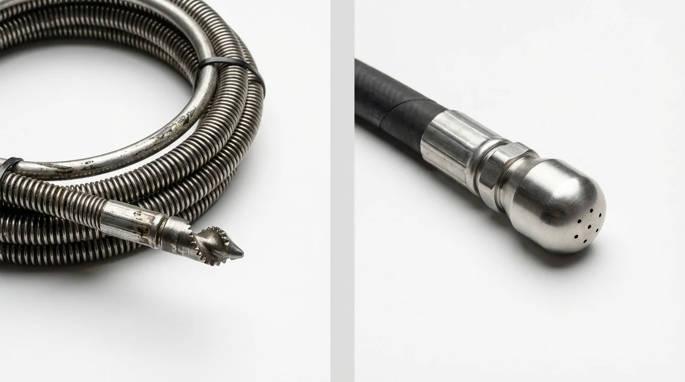 Drain snake cable and hydro jetting nozzle used for drain cleaning in Leominster, MA